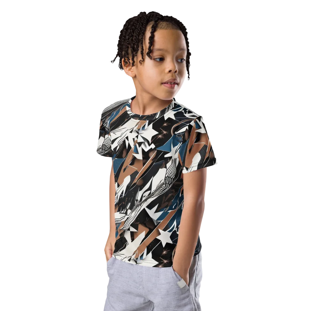 Midnight Origami on Kids Crew Neck T-Shirt — Left Front