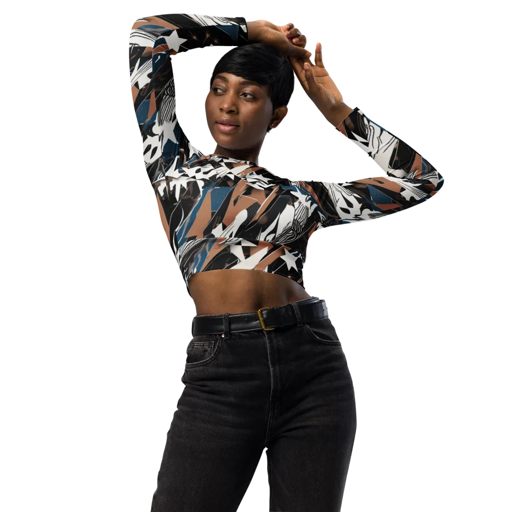 Midnight Origami on Long Sleeve Crop Top — Front