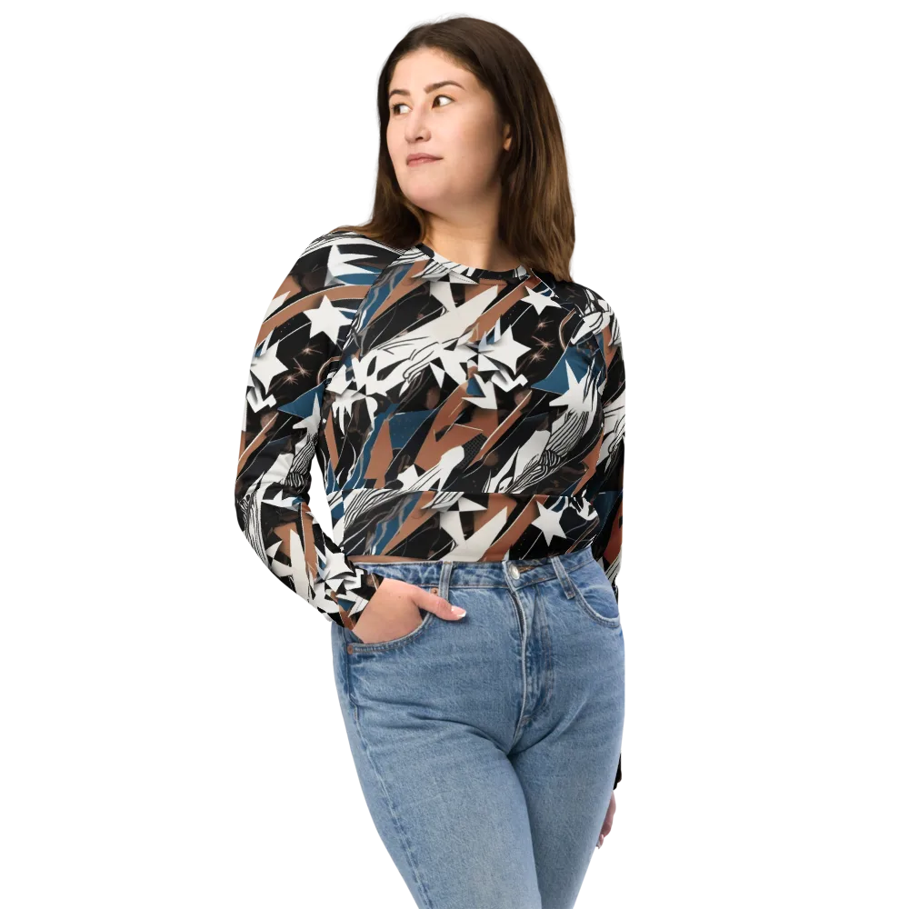 Midnight Origami on Long Sleeve Crop Top — Front