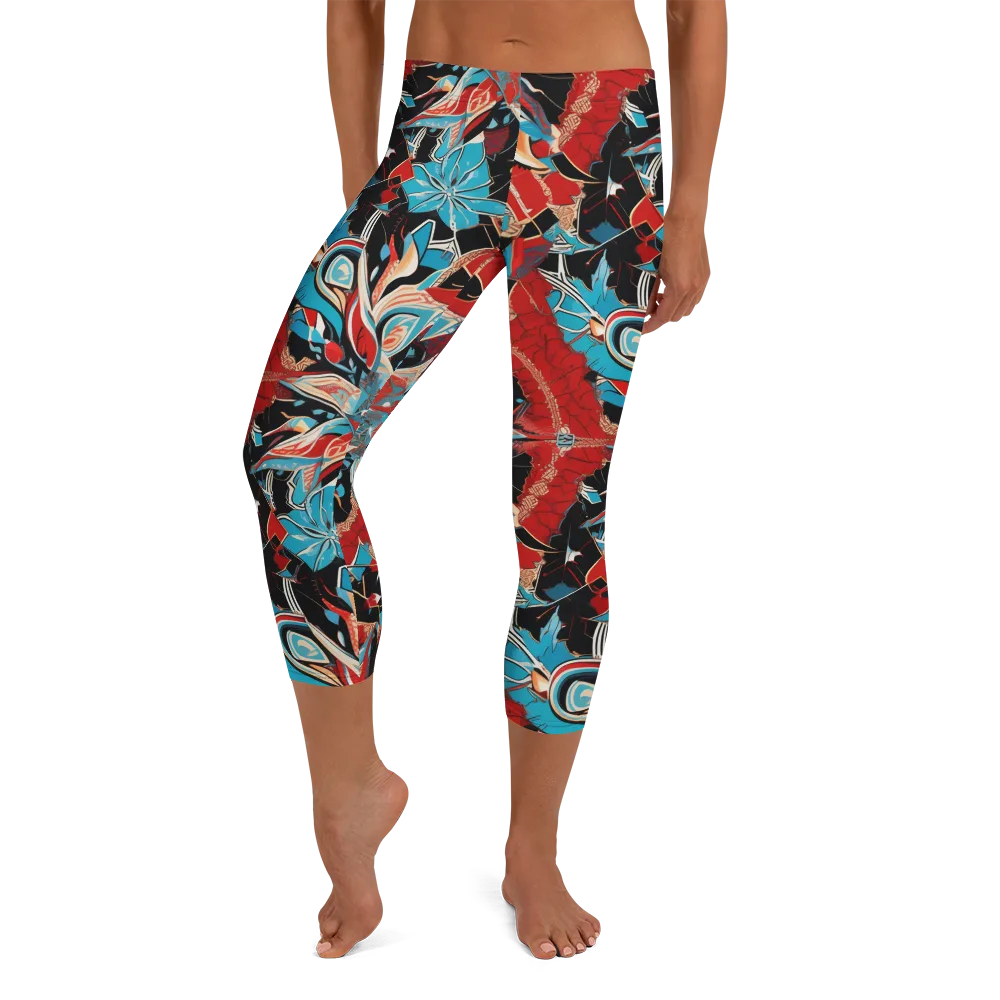 Scarlet Bloom Circuit on Capri Leggings — Front