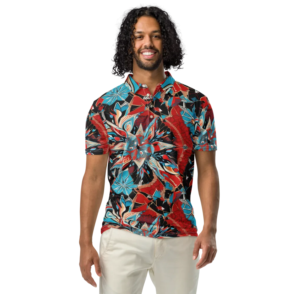 Scarlet Bloom Circuit on Men's Slim Fit Polo Shirt — Front