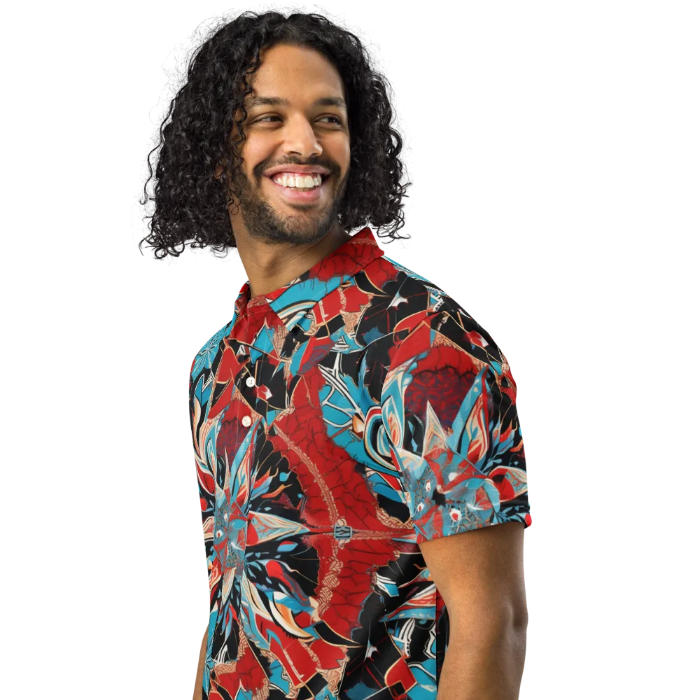 Scarlet Bloom Circuit on Men's Slim Fit Polo Shirt — Left Front