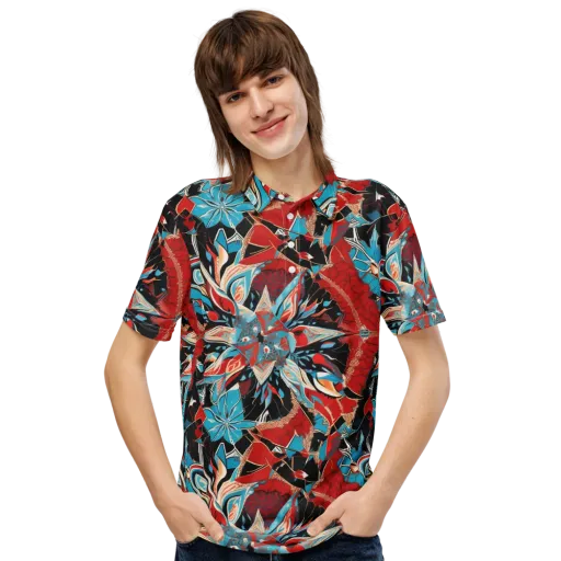 Scarlet Bloom Circuit on a Men's Slim Fit Polo Shirt