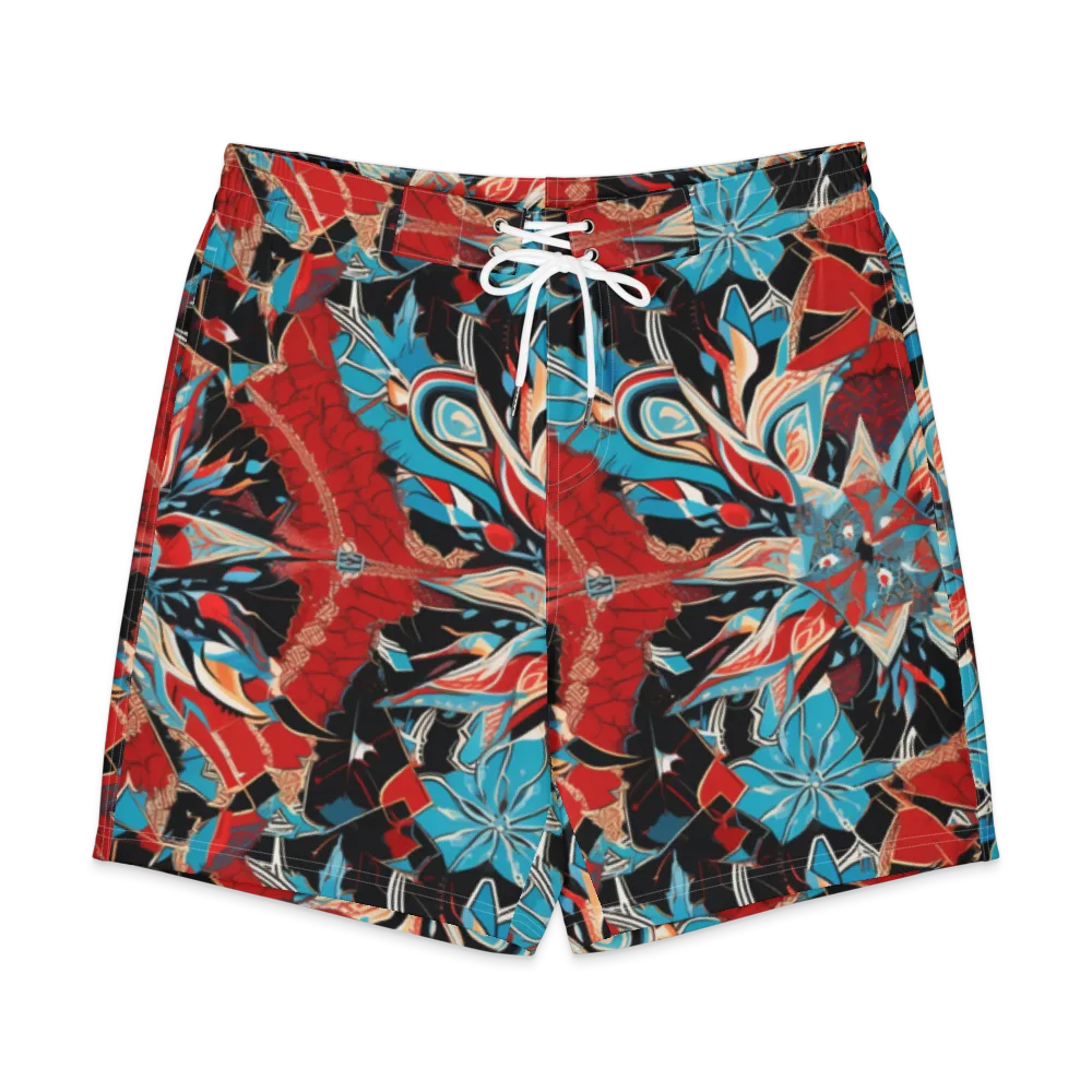 Scarlet Bloom Circuit on Men's Board Shorts — Front