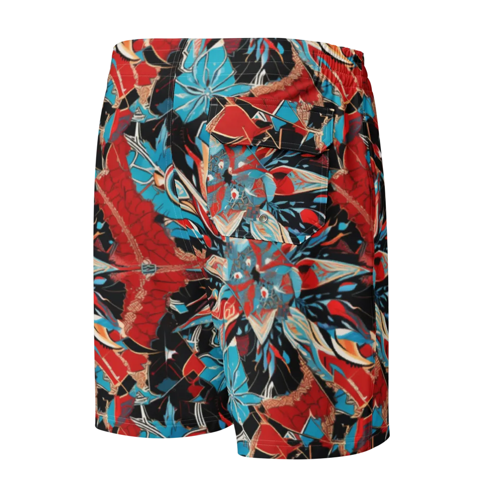 Scarlet Bloom Circuit on Men's Board Shorts — Back