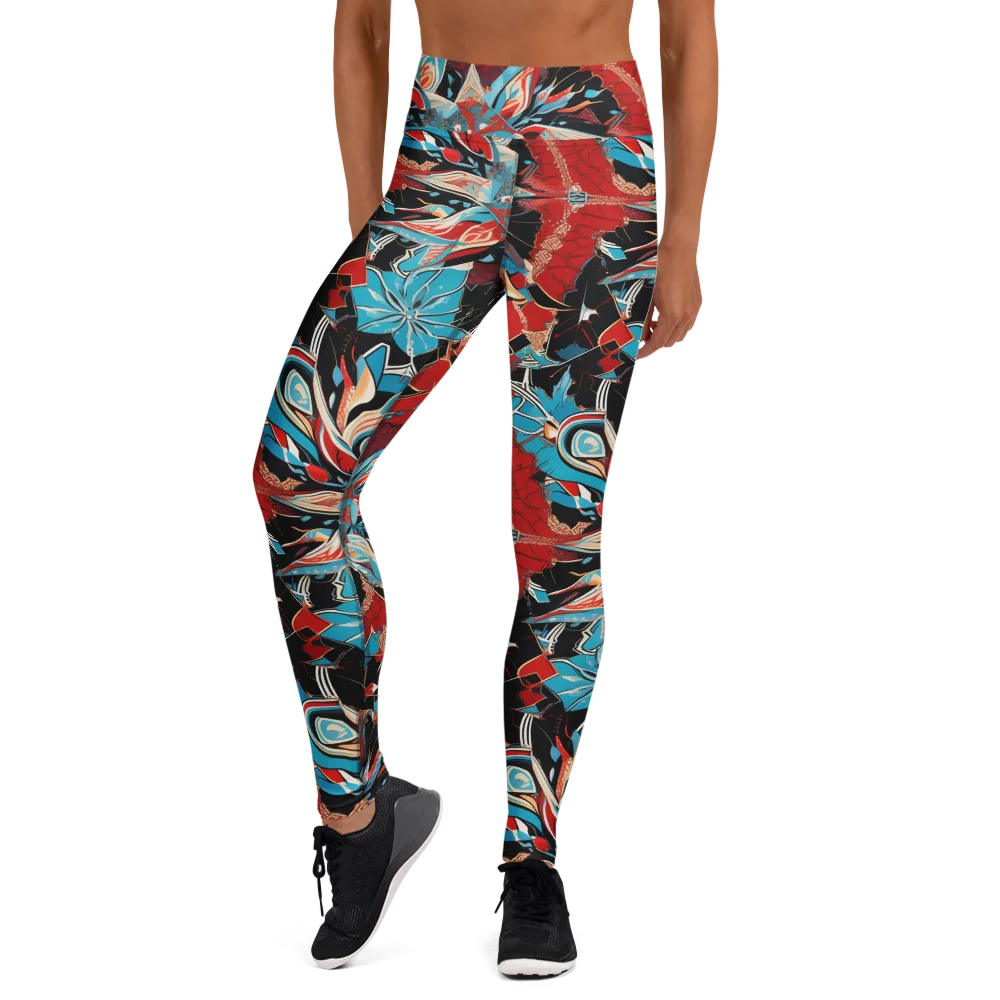 Scarlet Bloom Circuit on Yoga Leggings — Front
