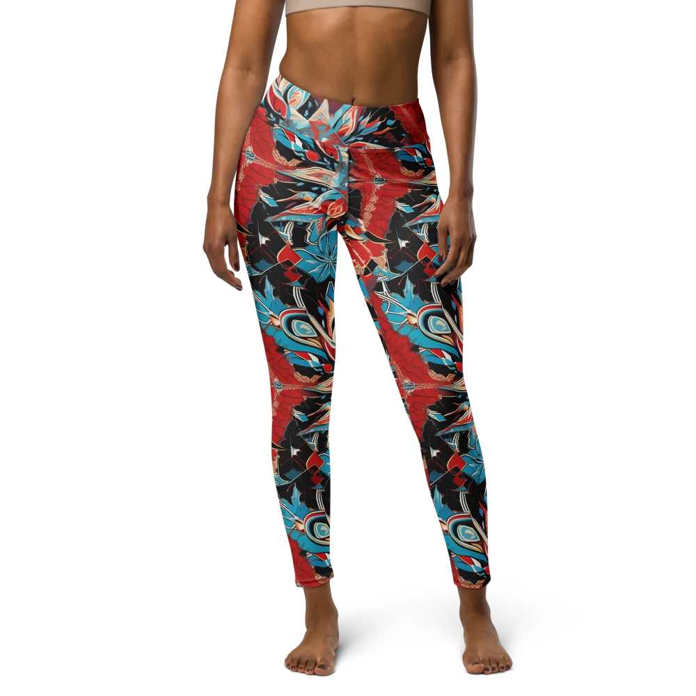 Scarlet Bloom Circuit on Yoga Leggings — Front
