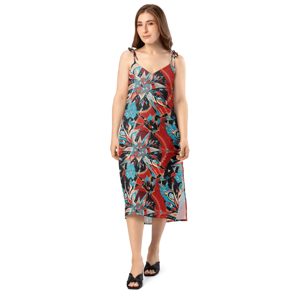 Scarlet Bloom Circuit on Slip Dress — Front