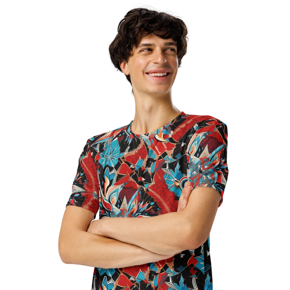 Scarlet Bloom Circuit on Men's Crew Neck T-Shirt — Left Front