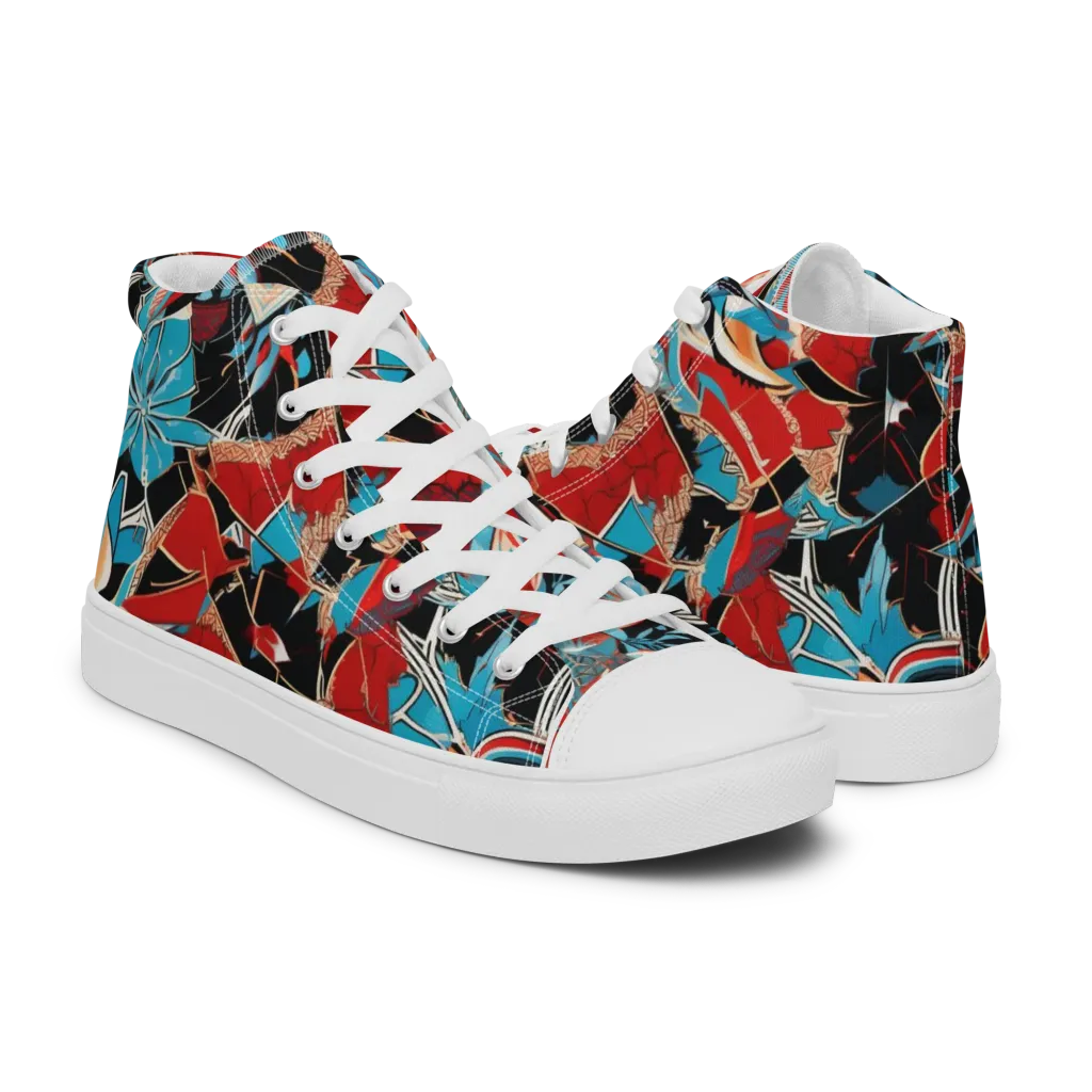 Scarlet Bloom Circuit on Men's High Top Canvas Shoes — Right