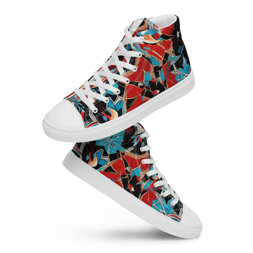 Scarlet Bloom Circuit on Men's High Top Canvas Shoes — Front