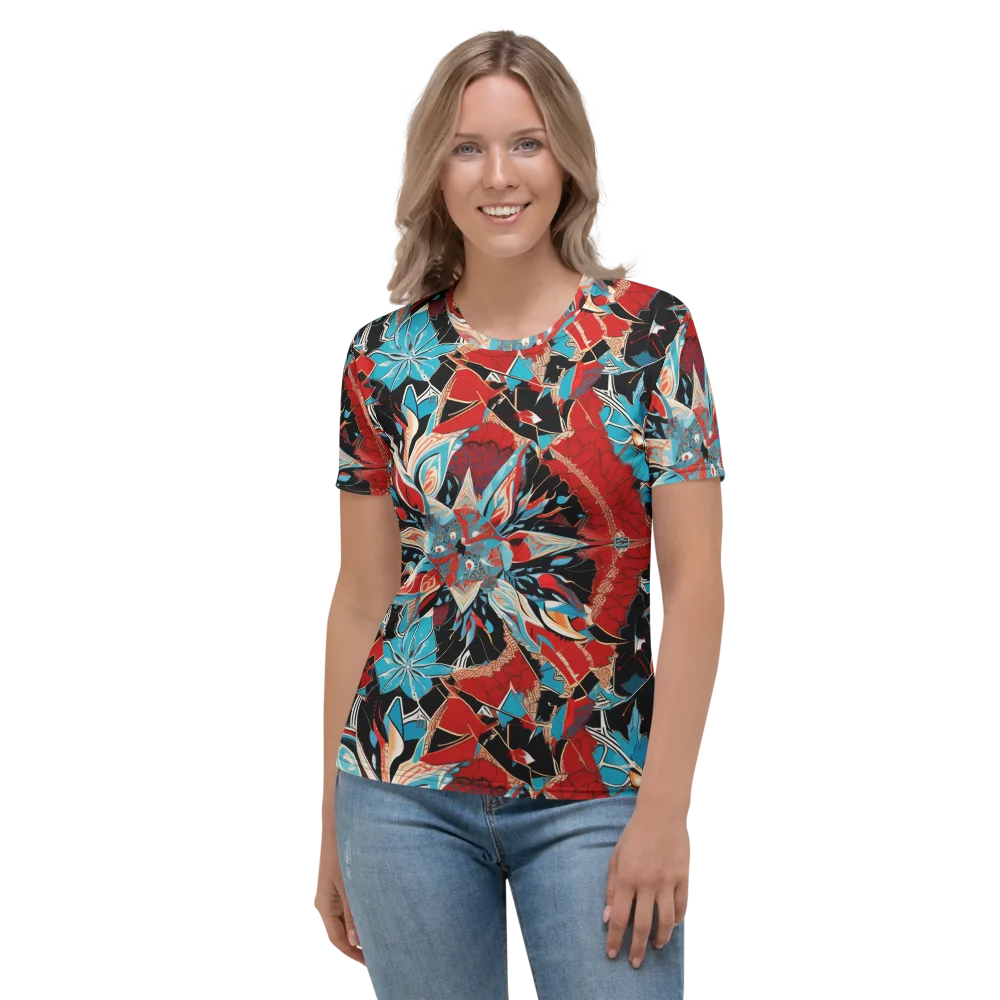 Scarlet Bloom Circuit on Women's Crew Neck T-Shirt — Front