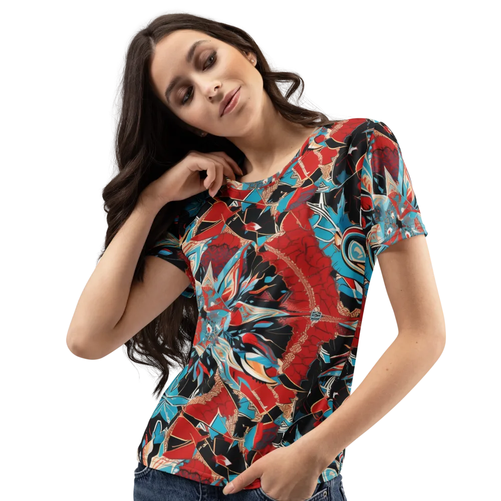Scarlet Bloom Circuit on Women's Crew Neck T-Shirt — Left Front