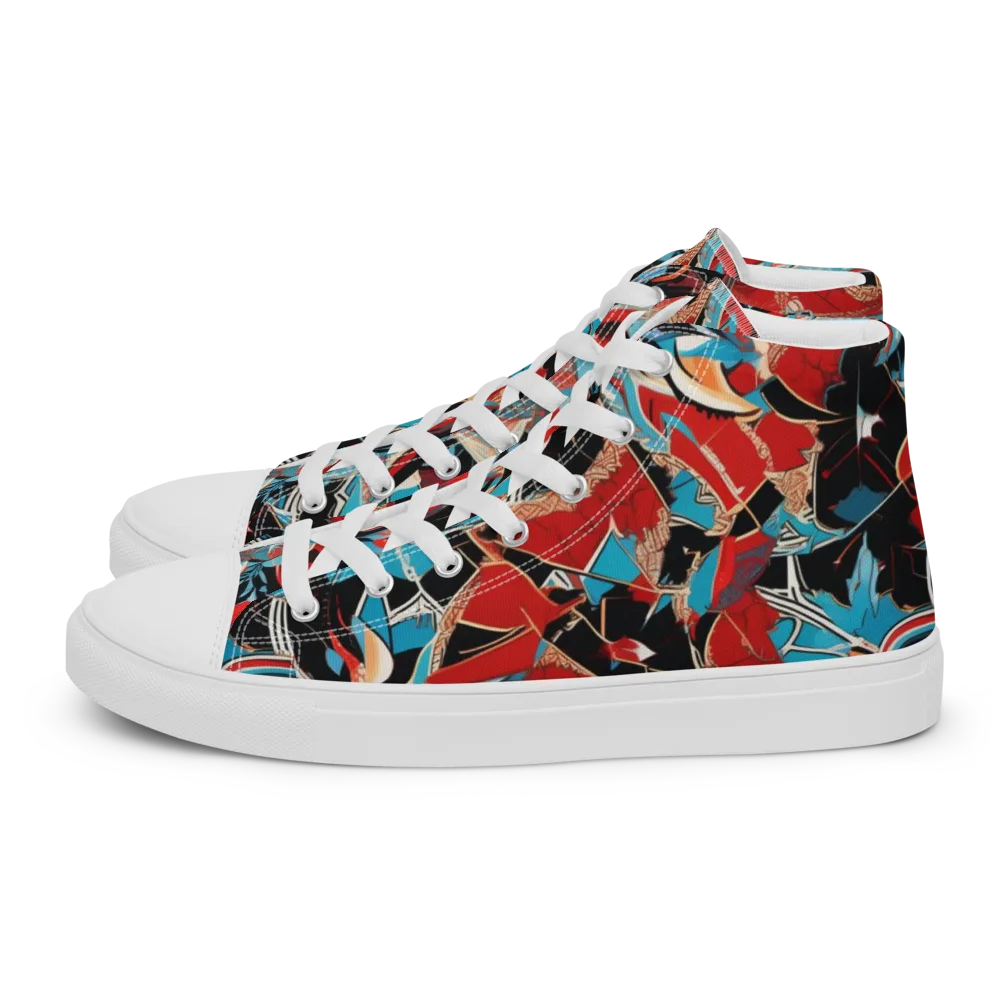 Scarlet Bloom Circuit on Women's High Top Canvas Shoes — Left
