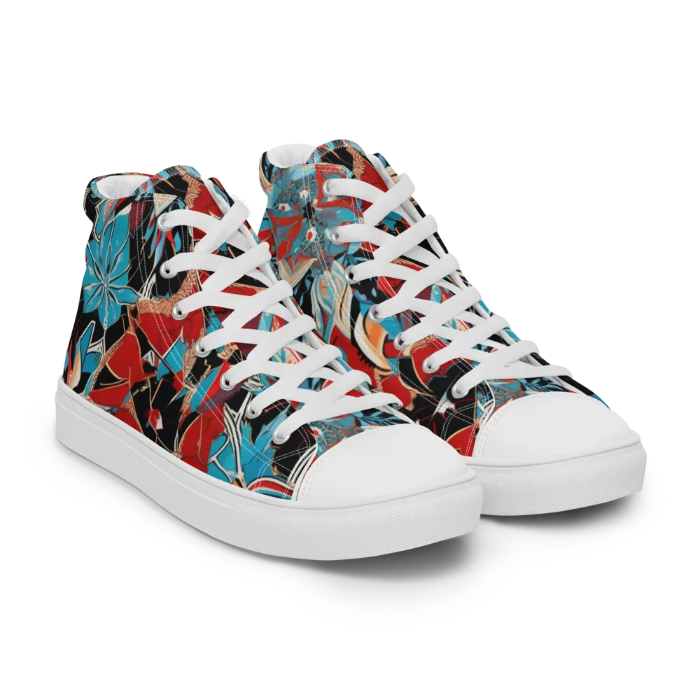 Scarlet Bloom Circuit on Women's High Top Canvas Shoes — Right Front