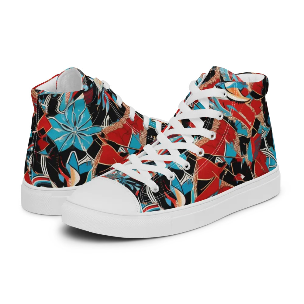 Scarlet Bloom Circuit on Women's High Top Canvas Shoes — Left
