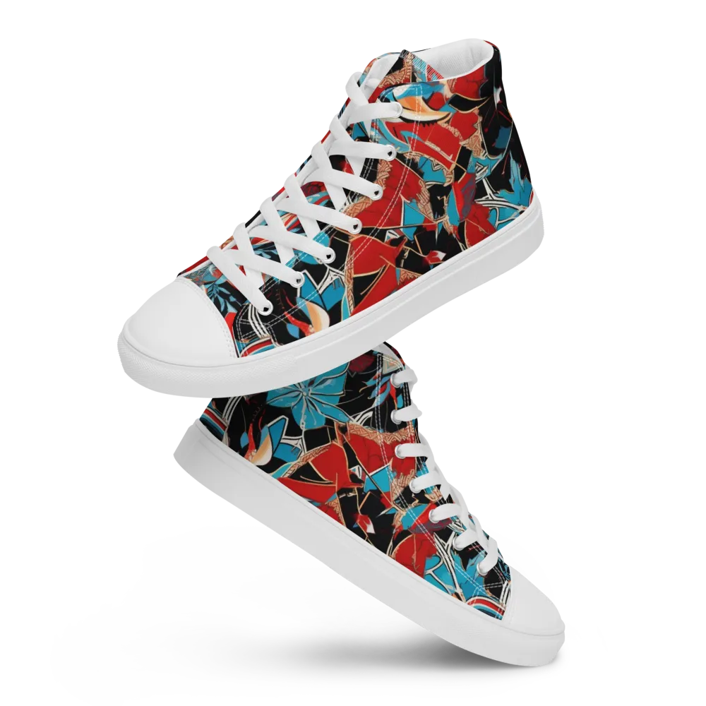 Scarlet Bloom Circuit on Women's High Top Canvas Shoes — Front