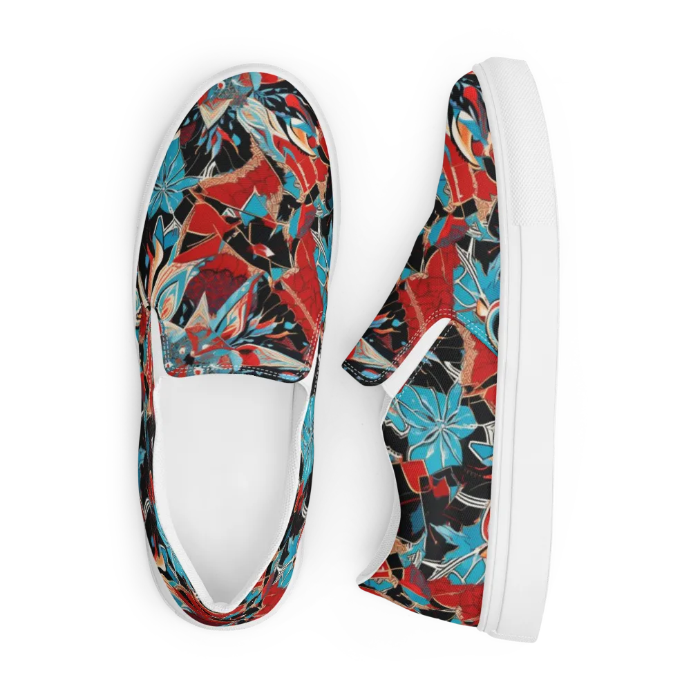 Scarlet Bloom Circuit on Men's Slip-On Canvas Shoes — Front