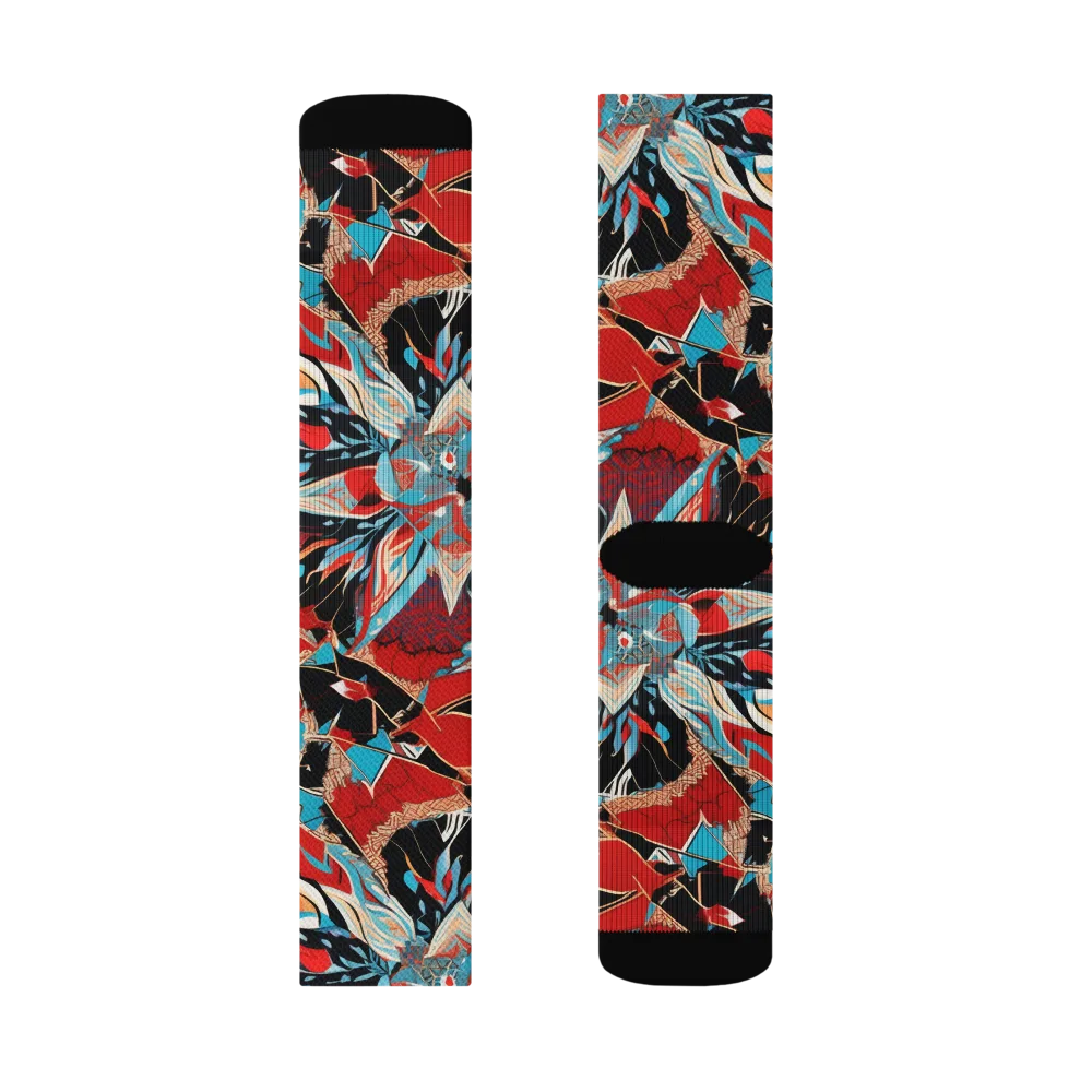 Scarlet Bloom Circuit on Socks — Left Sock