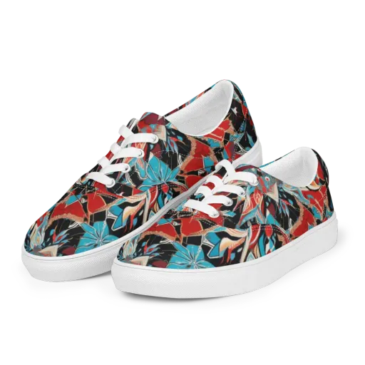 Scarlet Bloom Circuit on a Men's Lace-Up Canvas Shoes