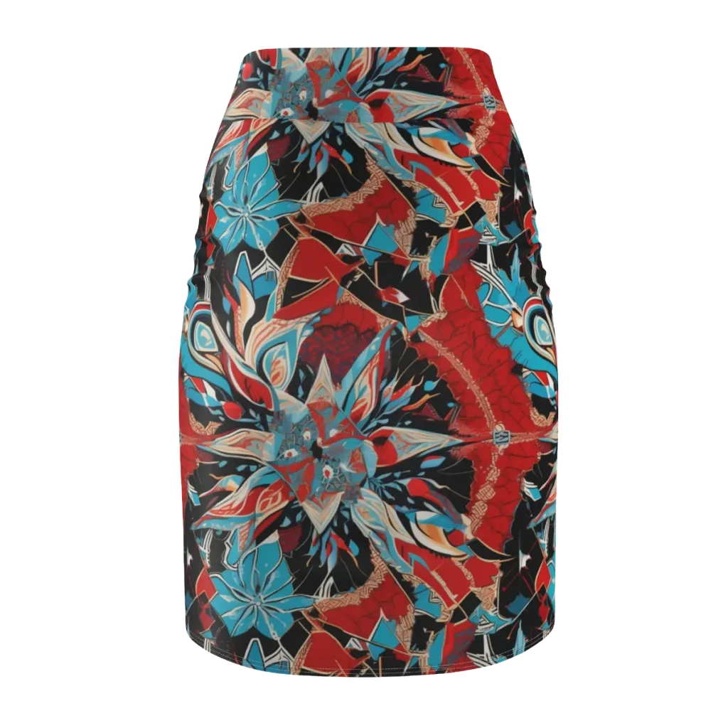 Scarlet Bloom Circuit on Pencil Skirt — Back