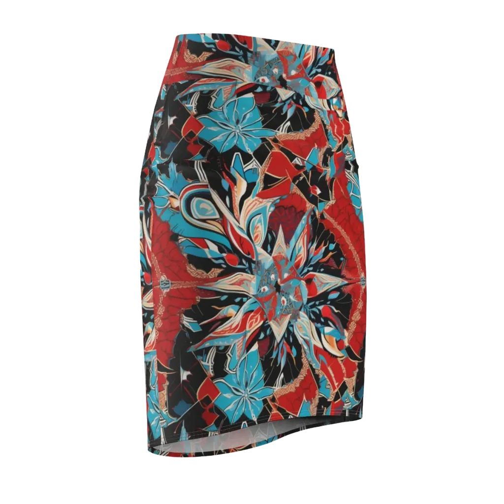 Scarlet Bloom Circuit on Pencil Skirt — Front Side