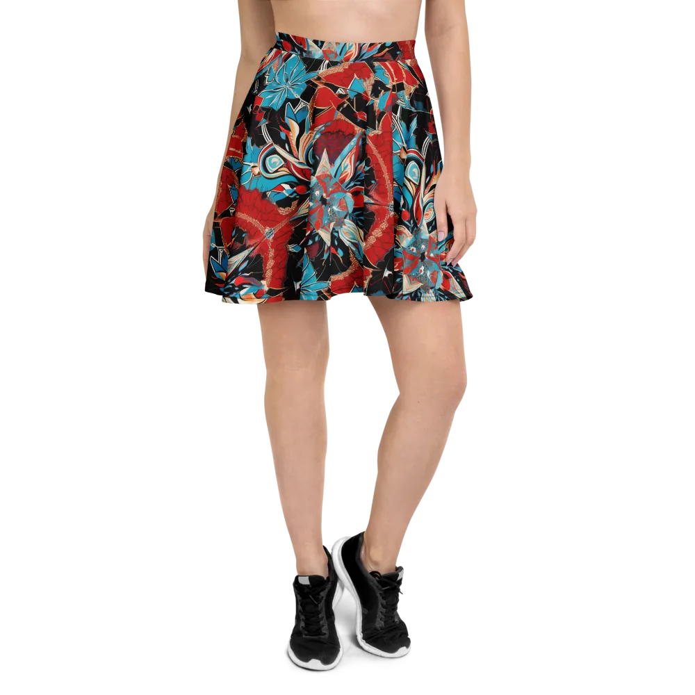 Scarlet Bloom Circuit on Skater Skirt — Front