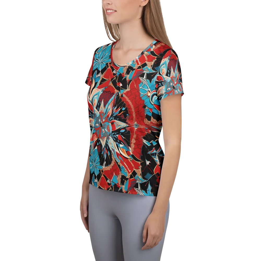 Scarlet Bloom Circuit on Women's Athletic T-Shirt — Left