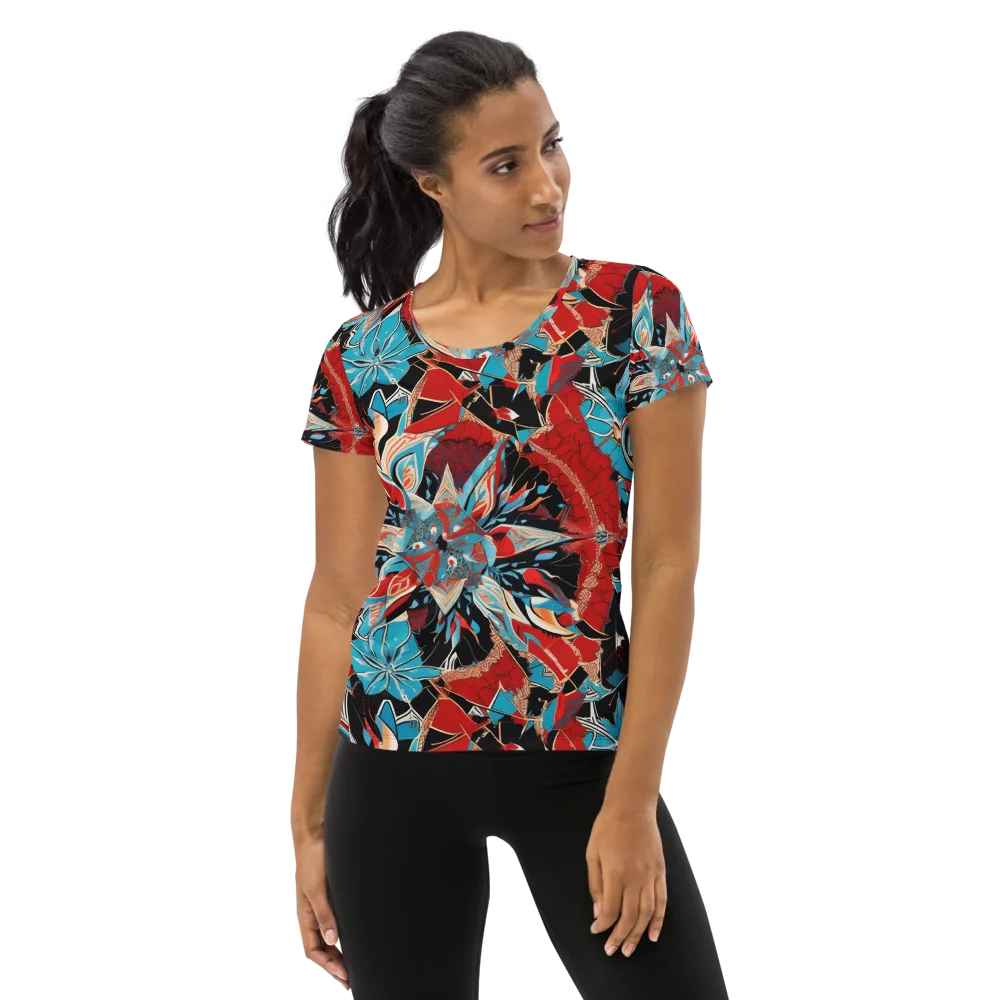 Scarlet Bloom Circuit on Women's Athletic T-Shirt — Front