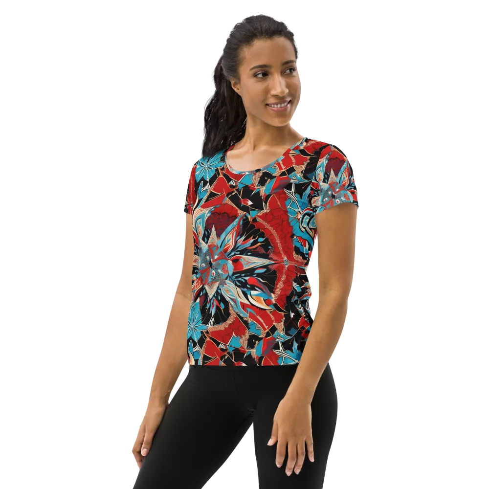 Scarlet Bloom Circuit on Women's Athletic T-Shirt — Left