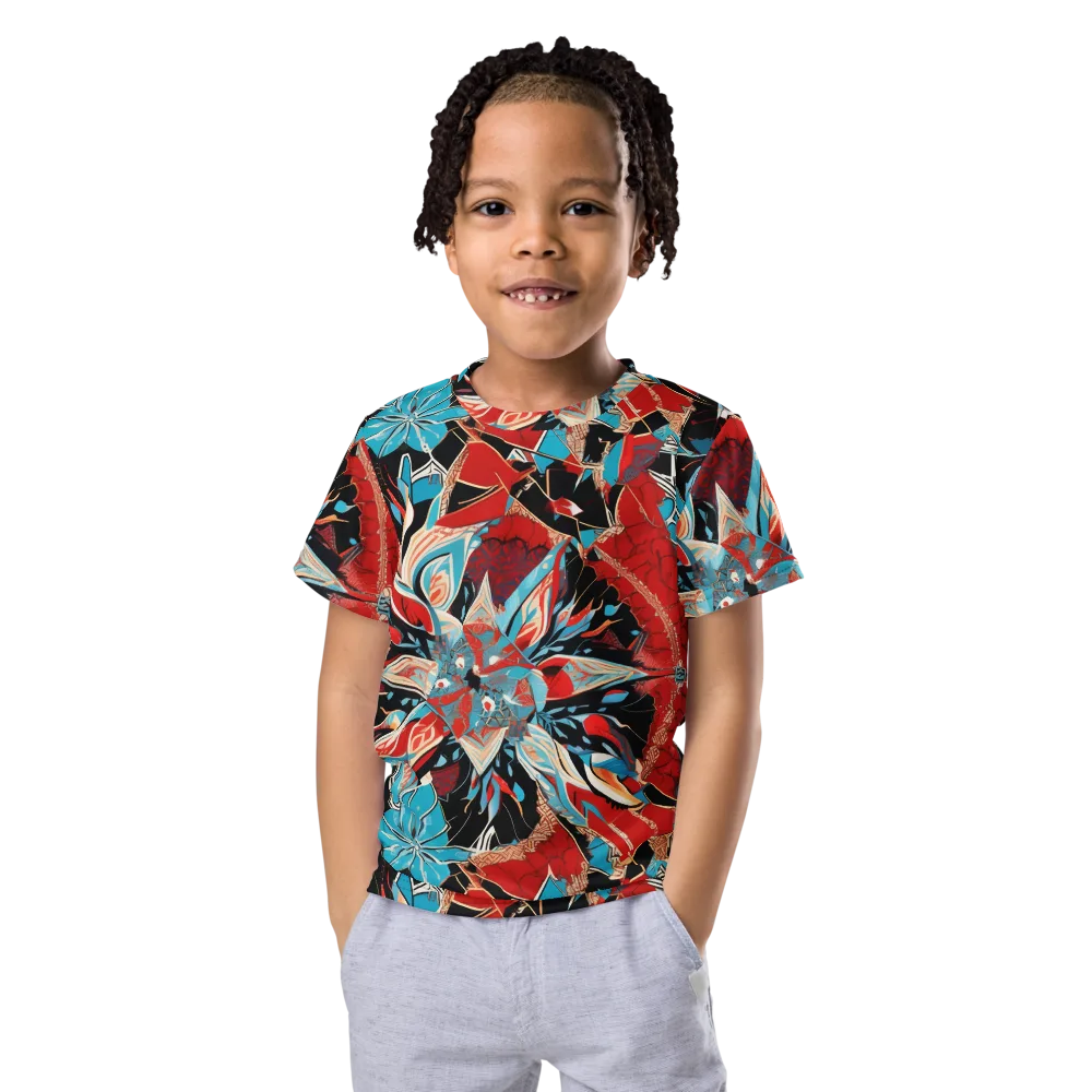 Scarlet Bloom Circuit on Kids Crew Neck T-Shirt — Front
