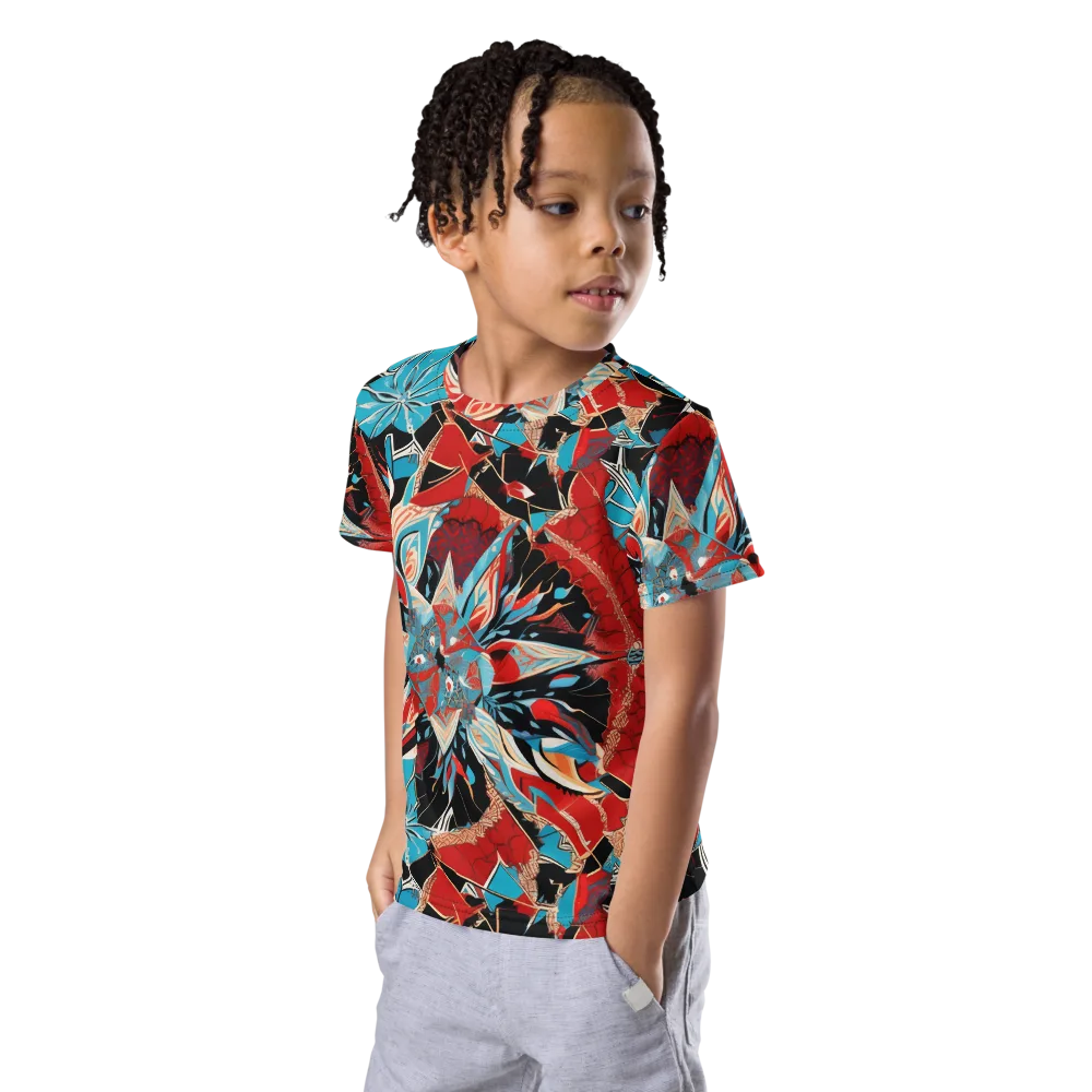 Scarlet Bloom Circuit on Kids Crew Neck T-Shirt — Left Front