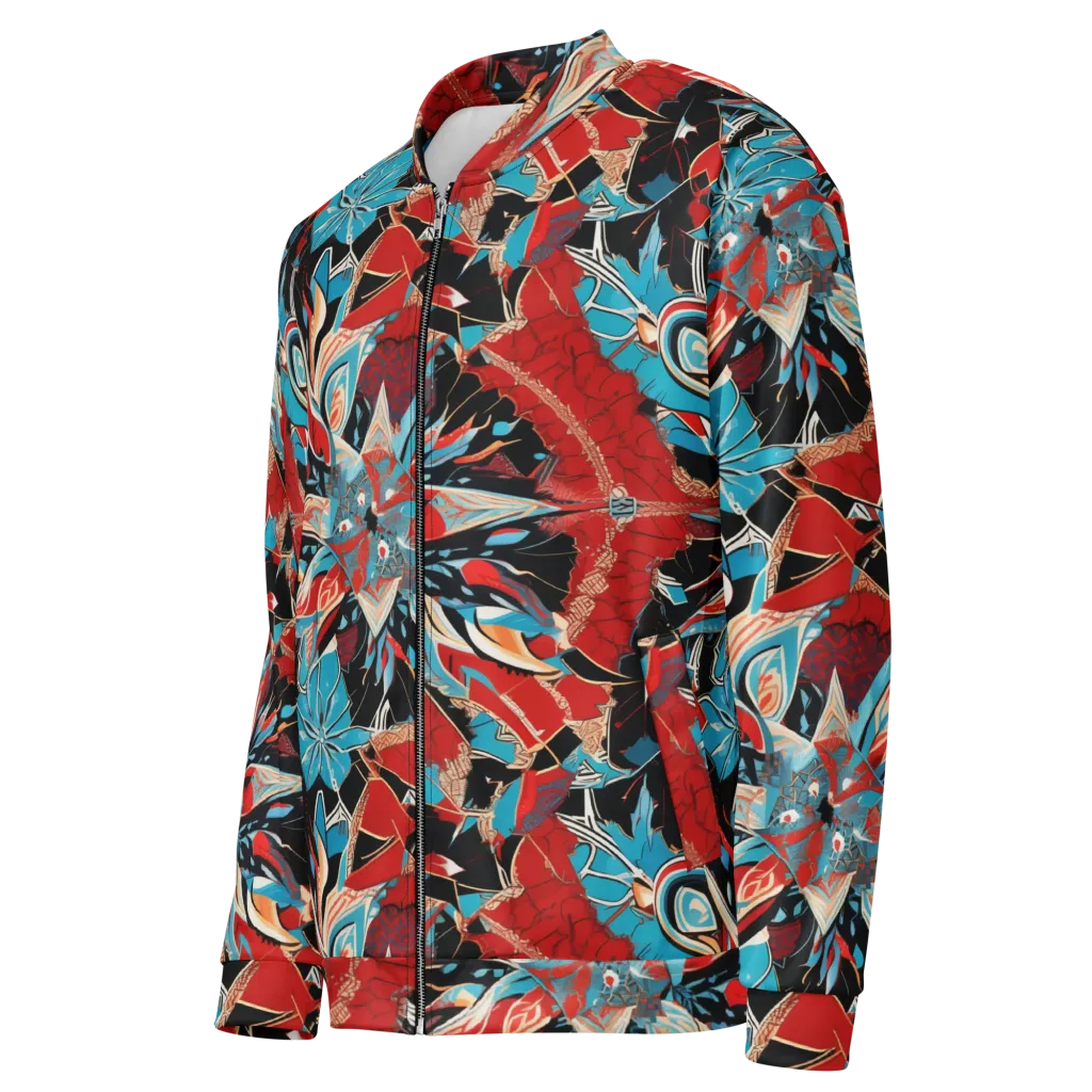 Scarlet Bloom Circuit on Bomber Jacket — Left Front