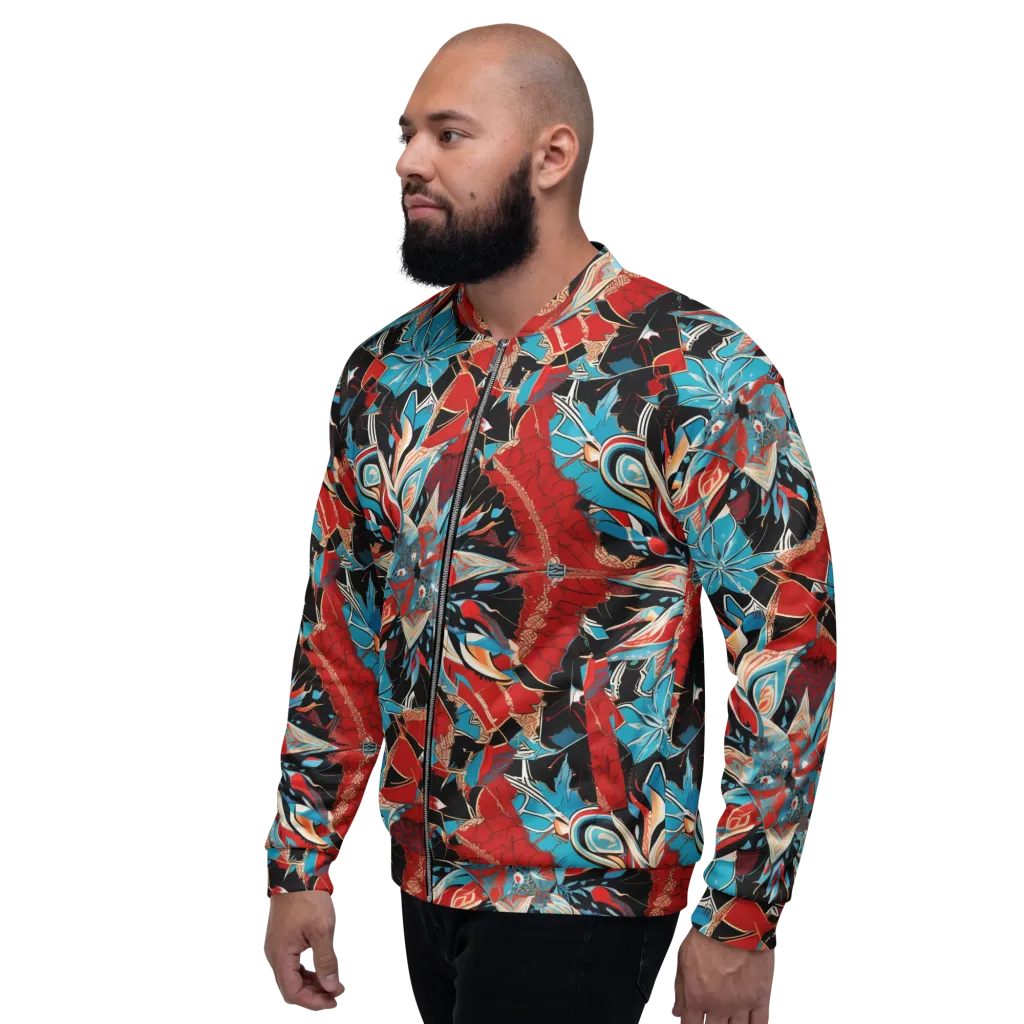 Scarlet Bloom Circuit on Bomber Jacket — Left
