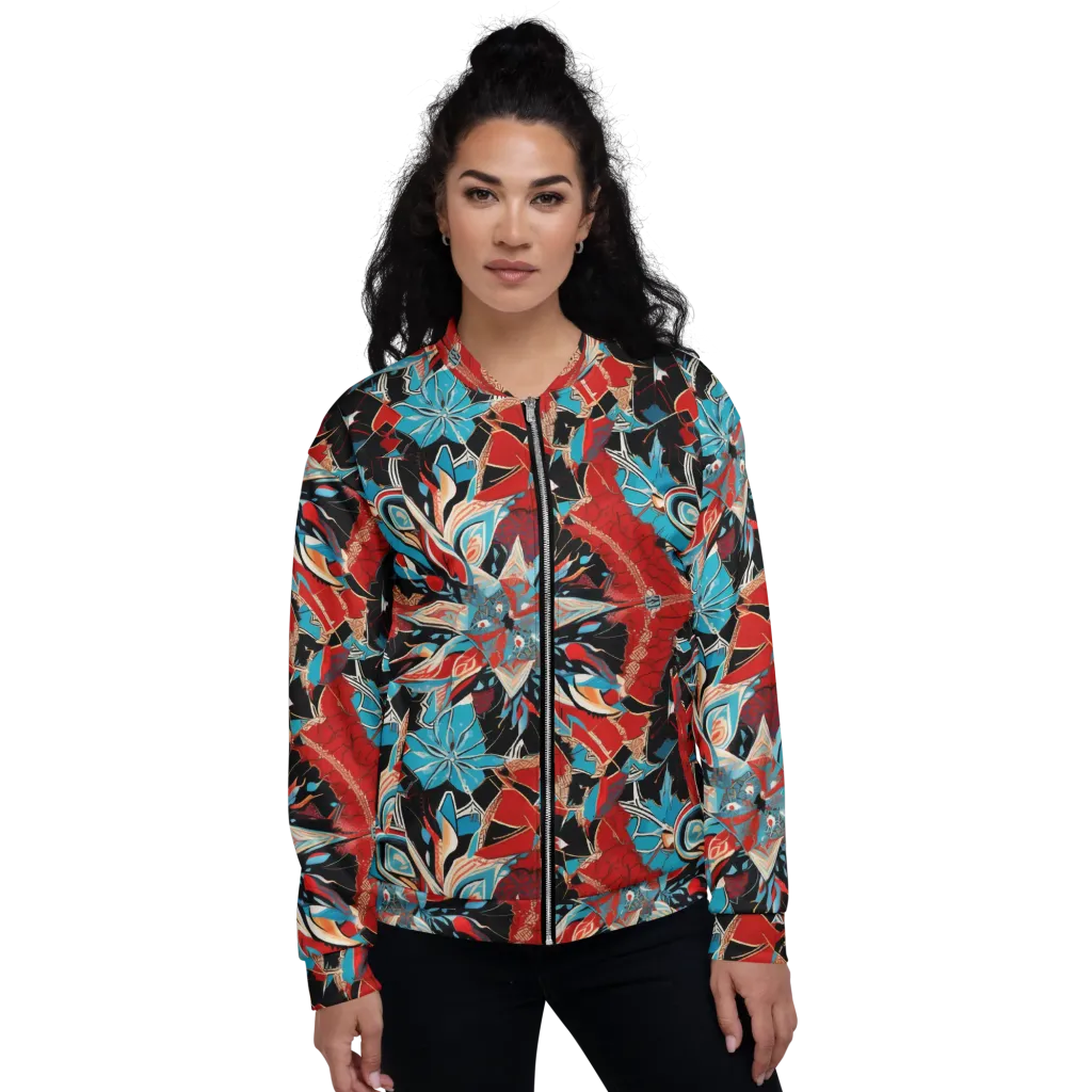 Scarlet Bloom Circuit on Bomber Jacket — Front