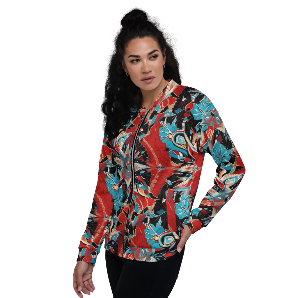 Scarlet Bloom Circuit on Bomber Jacket — Left