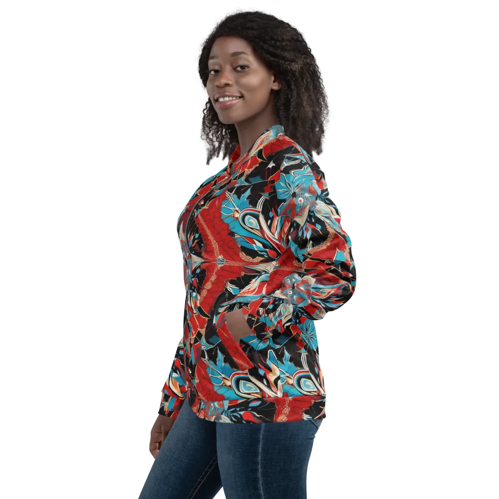 Scarlet Bloom Circuit on Bomber Jacket — Left