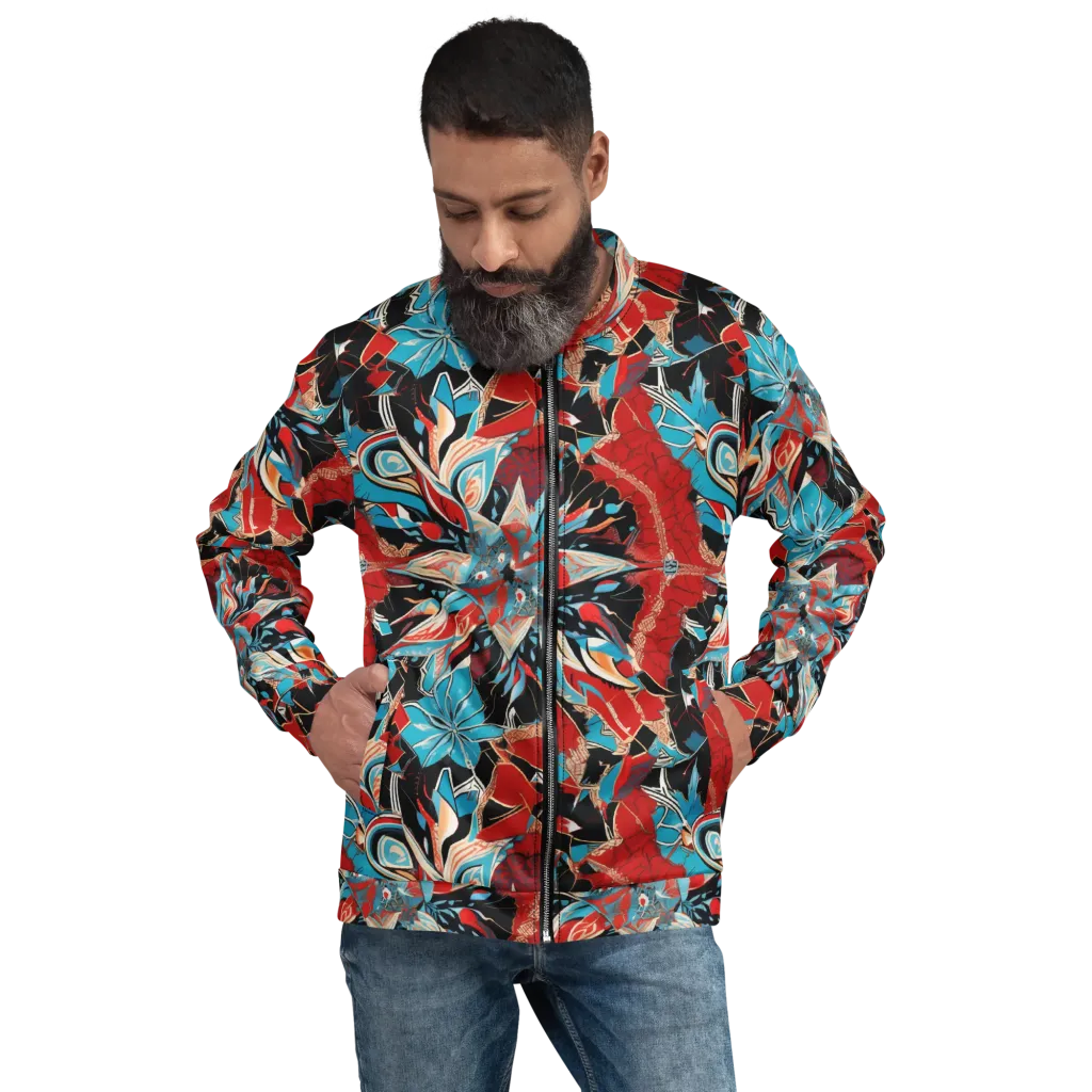 Scarlet Bloom Circuit on Bomber Jacket — Front