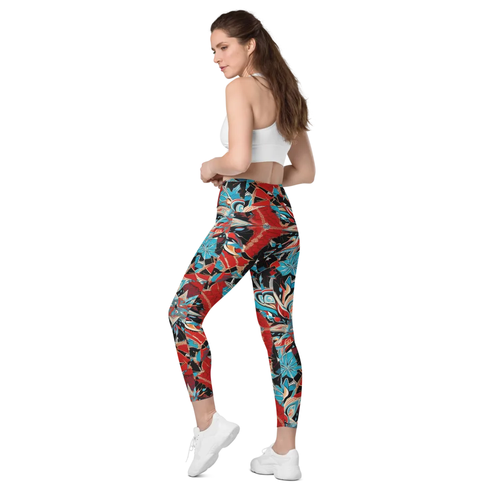 Scarlet Bloom Circuit on Leggings with Pockets — Left Back