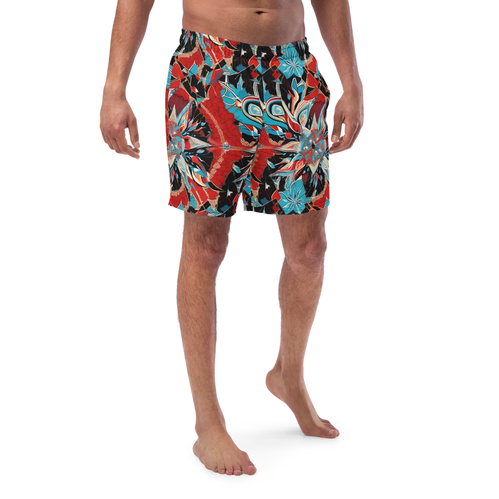 Scarlet Bloom Circuit on Swim Trunks — Front