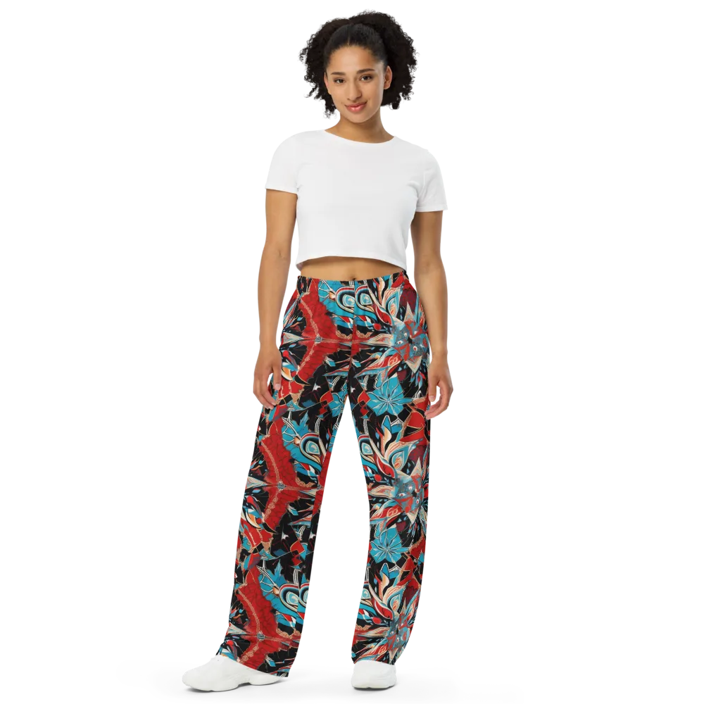 Scarlet Bloom Circuit on Wide-Leg Pants — Front