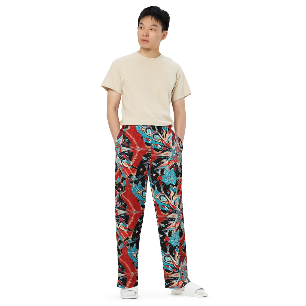 Scarlet Bloom Circuit on Wide-Leg Pants — Front