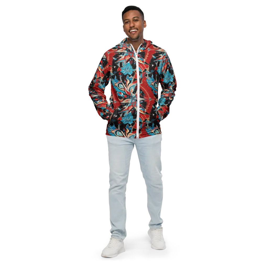 Scarlet Bloom Circuit on Men's Windbreaker — Front