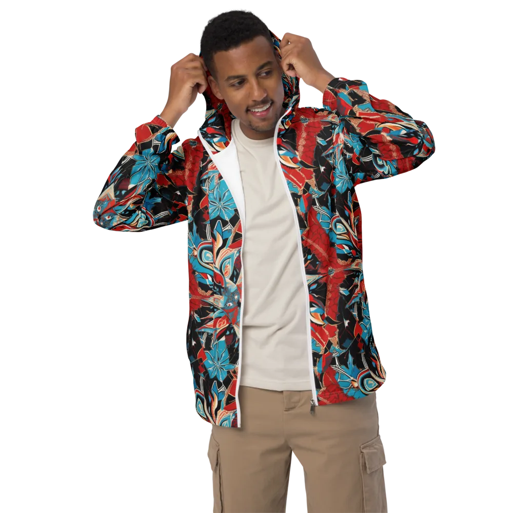 Scarlet Bloom Circuit on Men's Windbreaker — Front