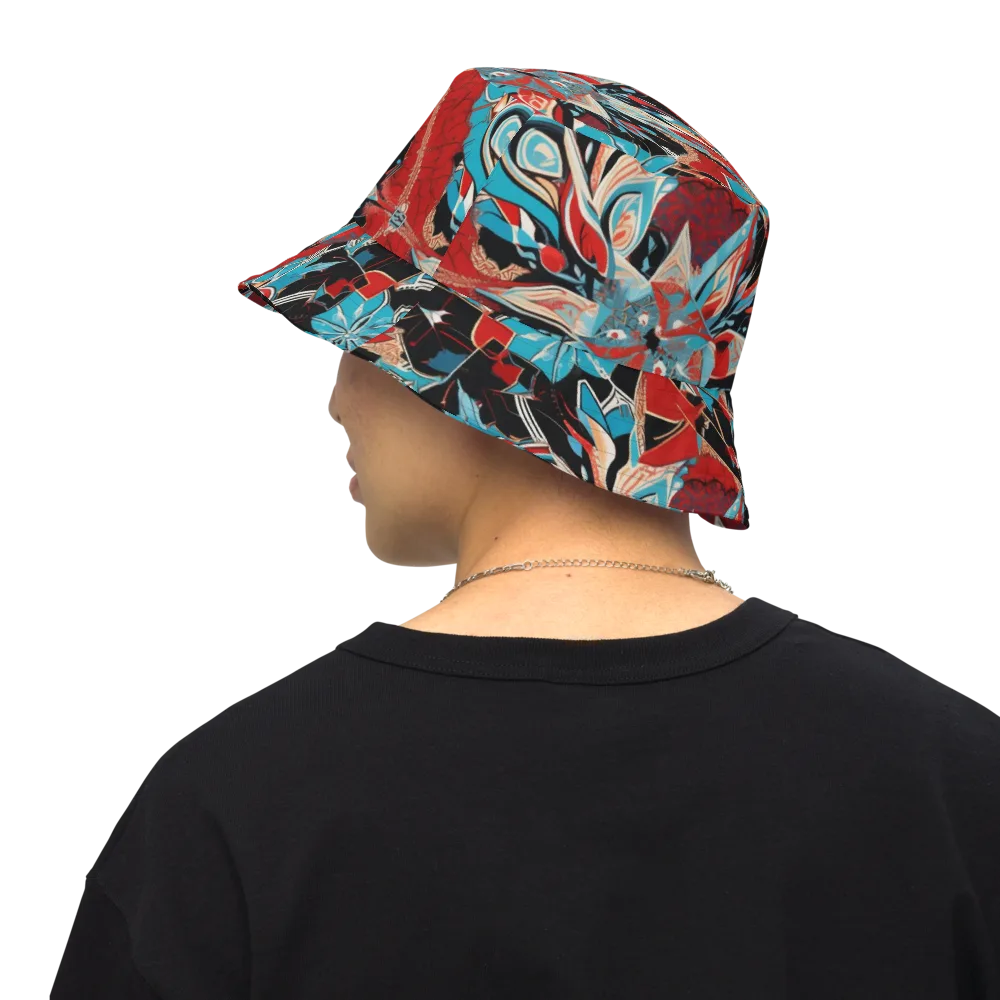 Scarlet Bloom Circuit on Reversible Bucket Hat — Back Inside