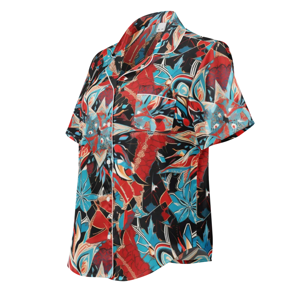 Scarlet Bloom Circuit on Women's Short Sleeve Pajama Top — Left Front
