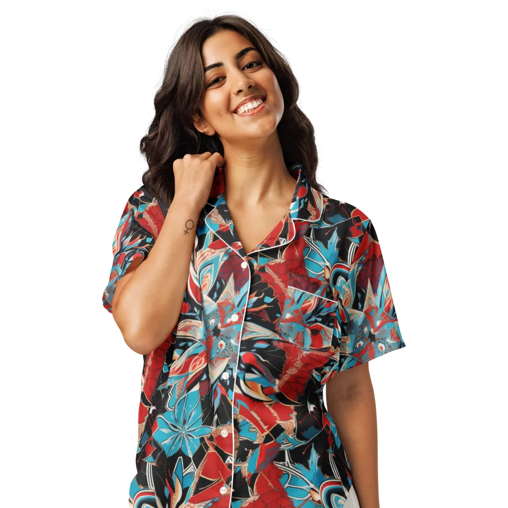 Scarlet Bloom Circuit on Women's Short Sleeve Pajama Top — Front