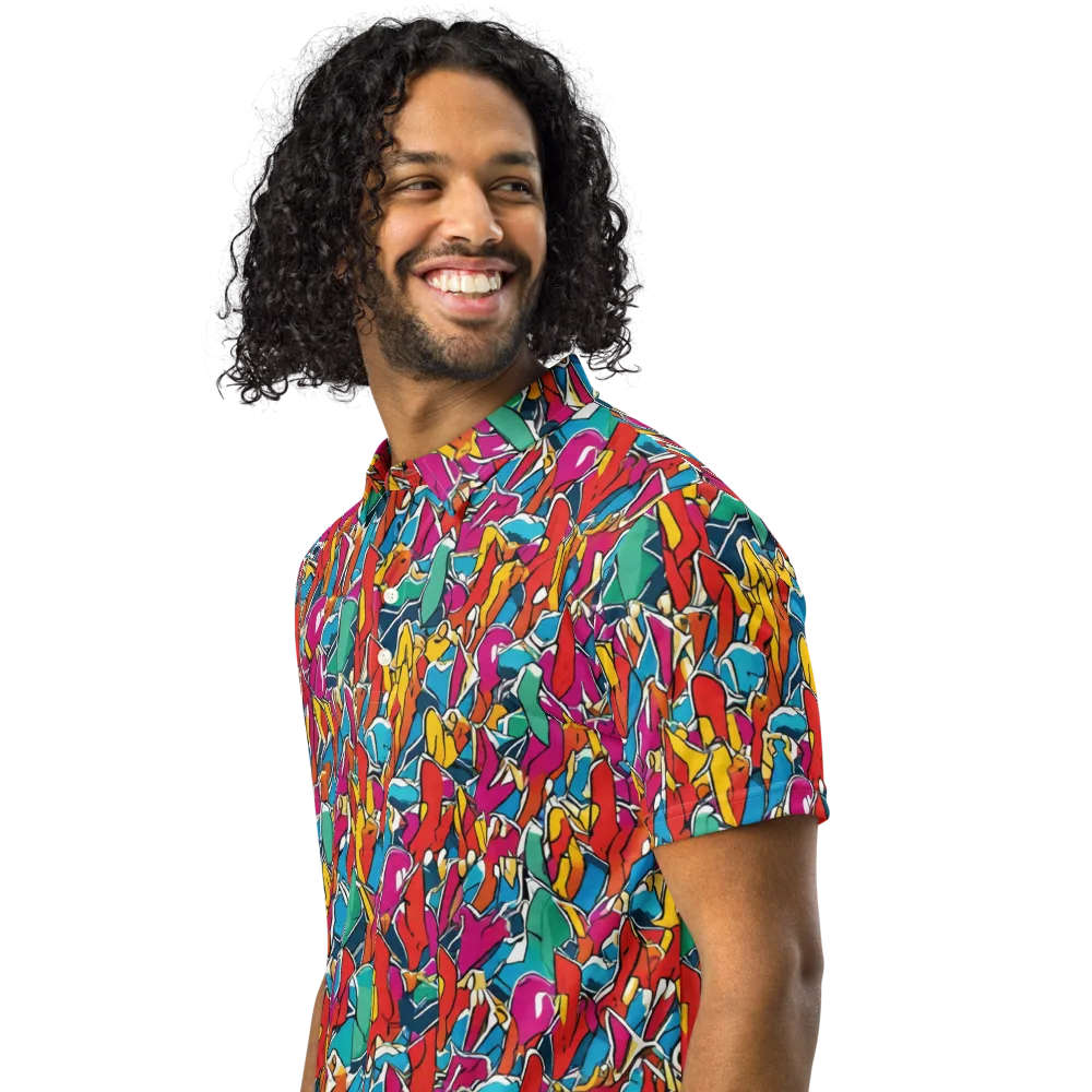 Neon Shardfield on Men's Slim Fit Polo Shirt — Left Front