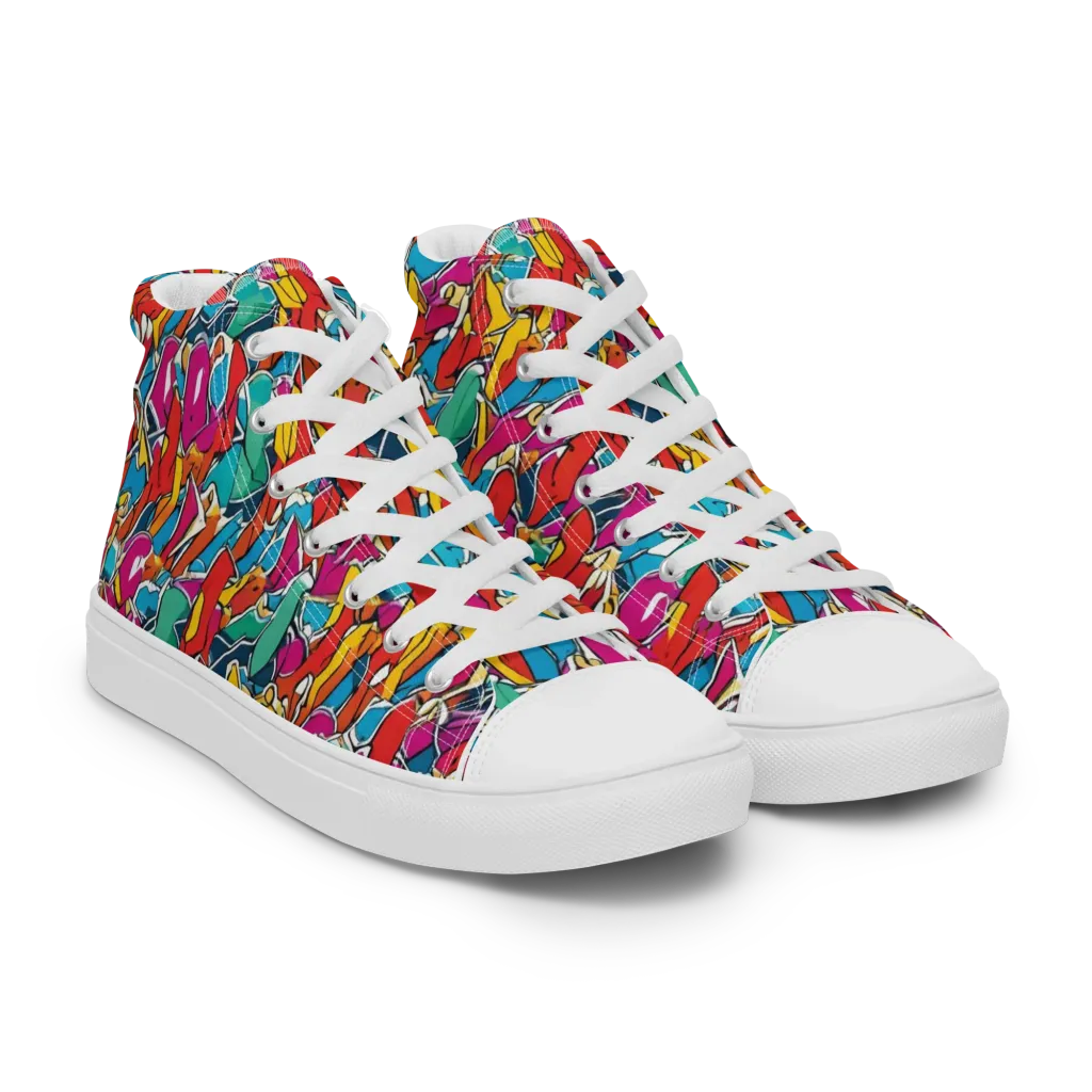 Neon Shardfield on Women's High Top Canvas Shoes — Right Front