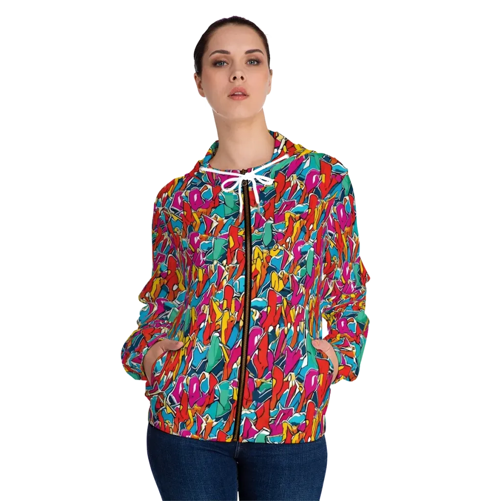 Neon Shardfield on Women's Full-Zip Hoodie — Front On Person